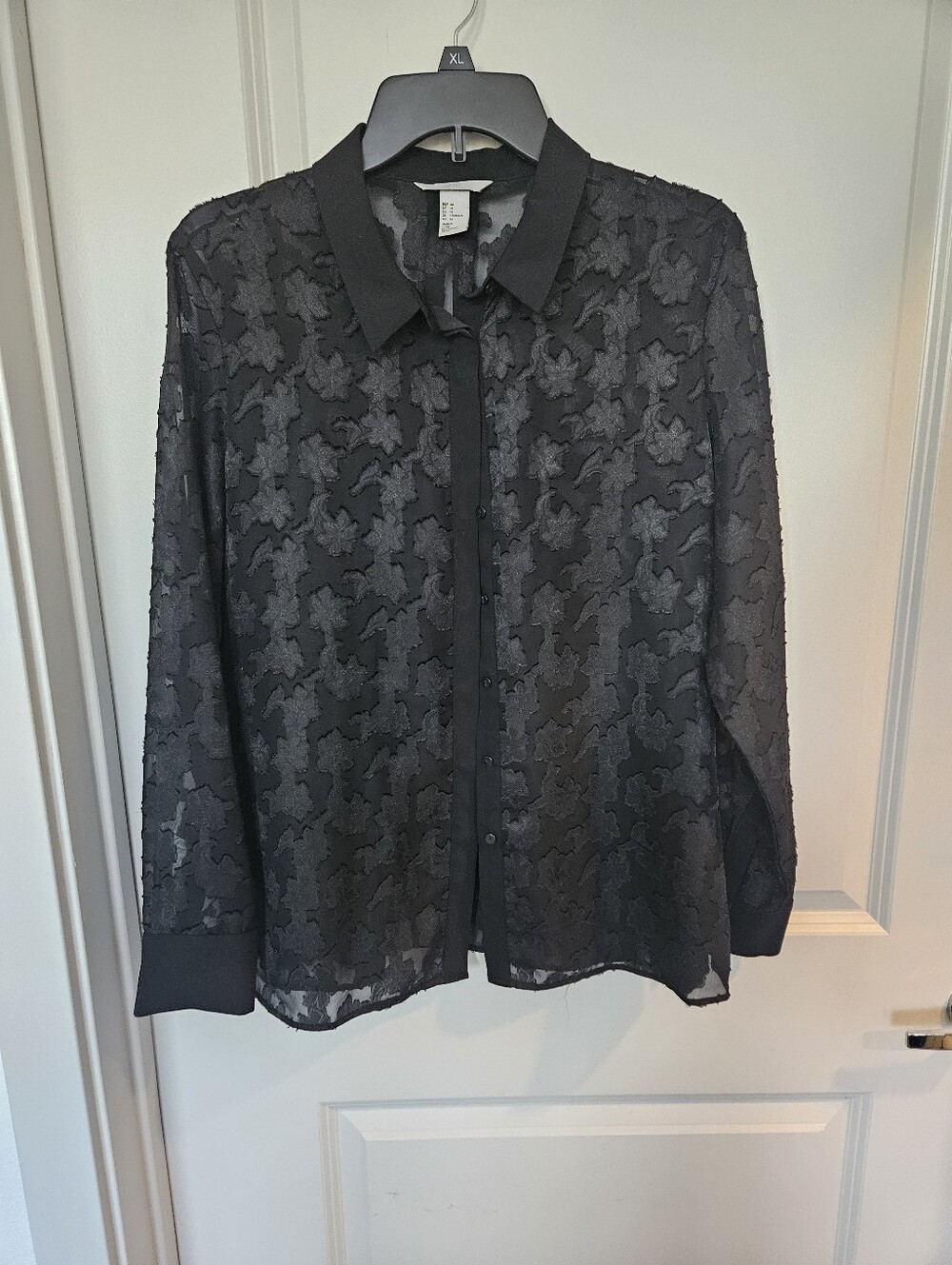 H&M Black Sheer Floral Button-Front Blouse